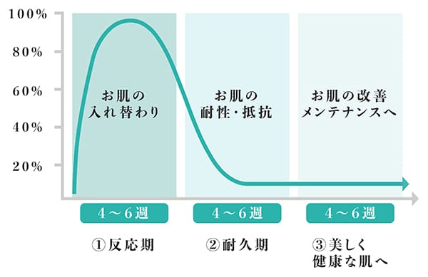 治療プロセスと肌の入れ替わりのグラフ